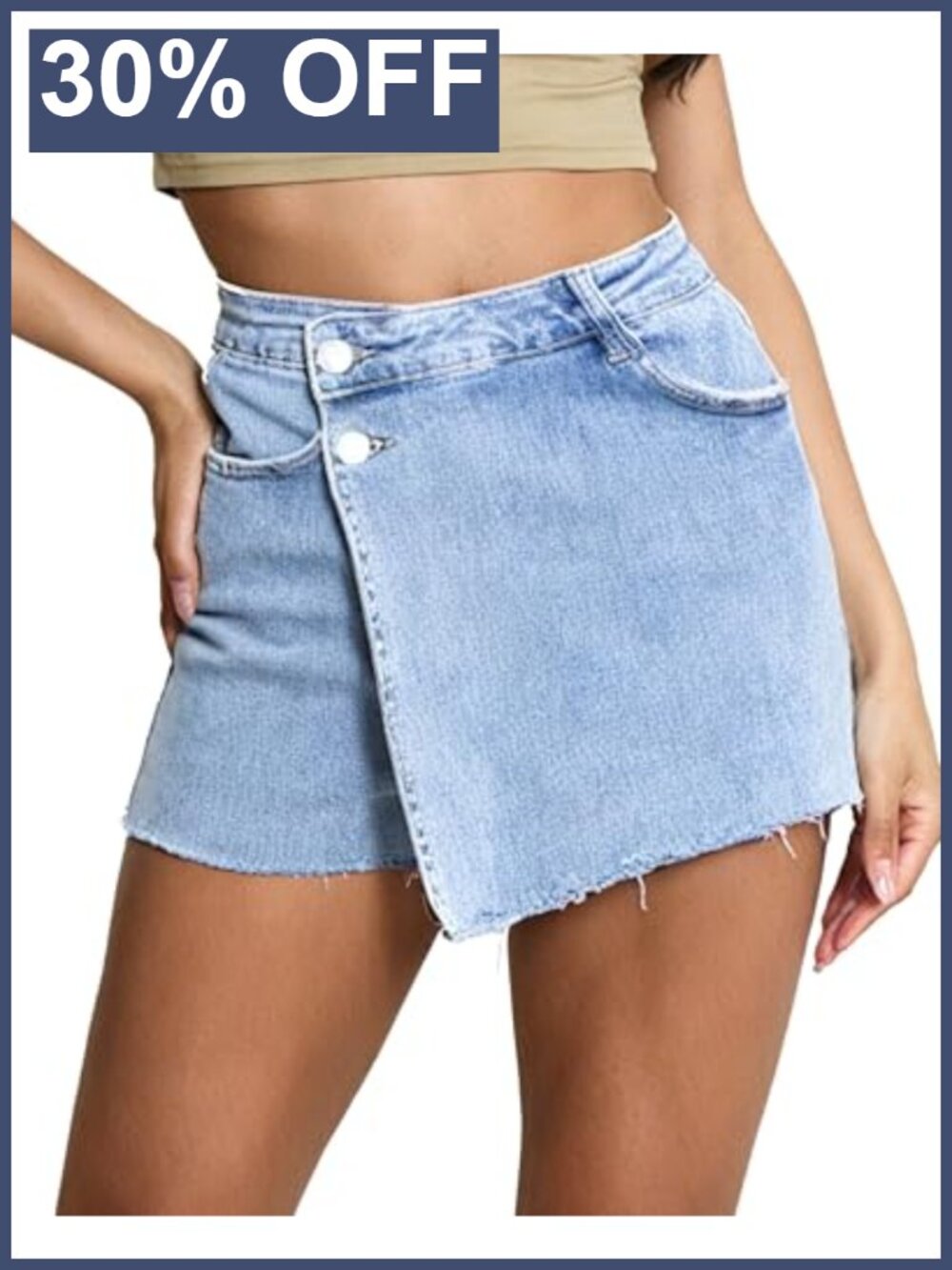 High Waisted Raw Hem Denim Skort with Built-in Shorts
